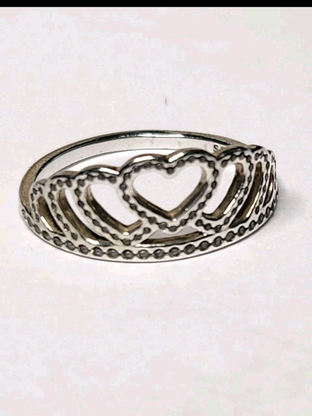 Pandora Delicate Sparkling Heart Tiara .925 ALE Sterling Silver Ring Size 8.5